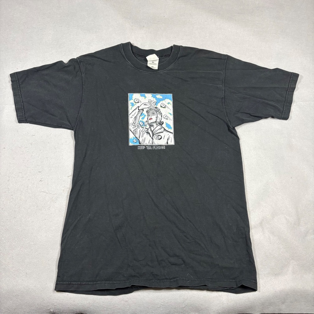 Amelia Earhart Mens Black Keep Em Flying Graphic Bagel Art T-Shirt Size M